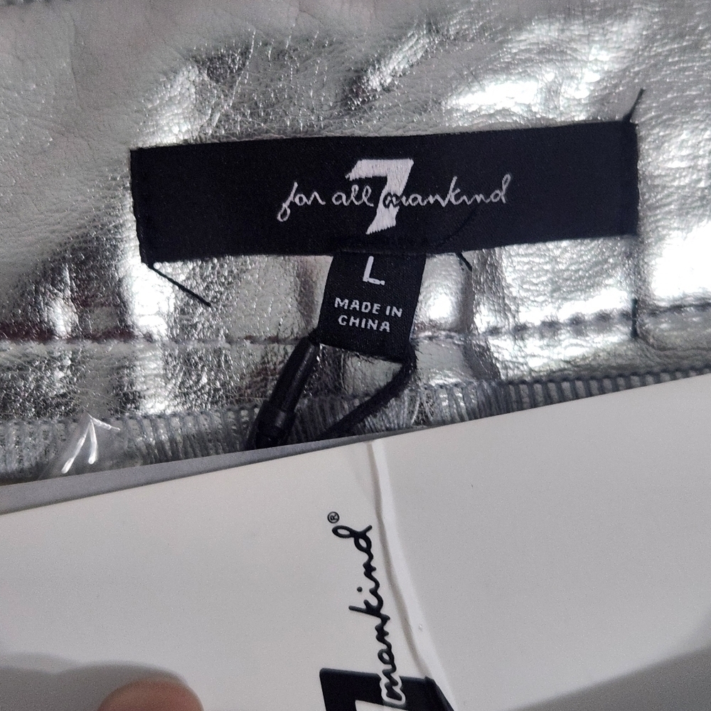 7 For All Mankind Silver Metallic  Coated Faux Leather Jeans Womes SIZE US Large - Picture 9 of 13